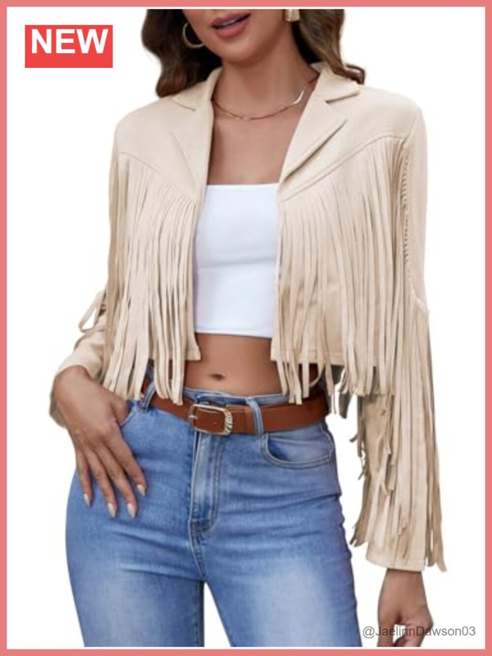 Faux Suede Fringe Cropped Jacket Western Tassel Long Sleeve